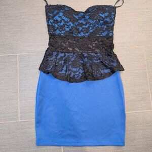 Boutique Blue and Black Lace Dress